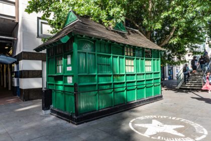Traditional Green London Cab Drivers Shelter near Charring Cross Underground Station. Westminster, UK