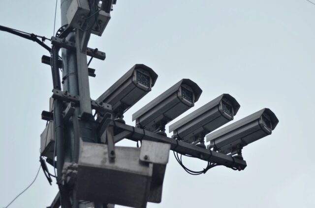 four traffic cameras together side-by-side